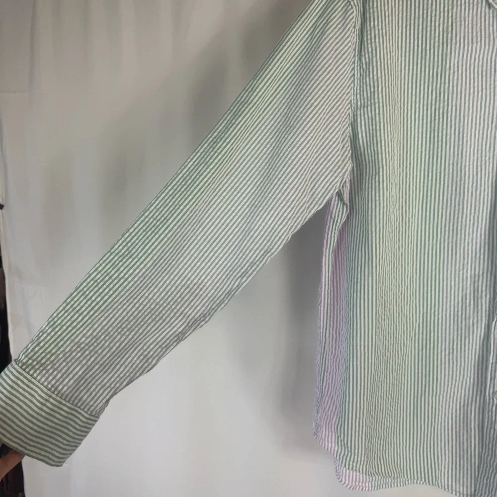 J.Crew Shirt Mens L Long Sleeve Striped Seersucker Breathable Lightweight